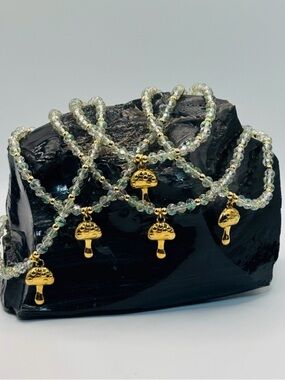 *ANKLET* Gold Mushroom & AB Spring Green Stretchy Anklet